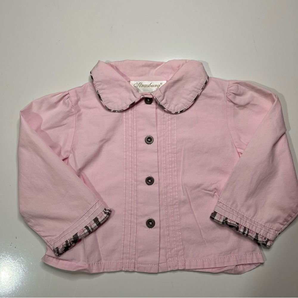 VINTAGE Strasburg Two Piece Dress Girls 18 Months Pink Blouse Pink Brown Plaid - Picture 7 of 13